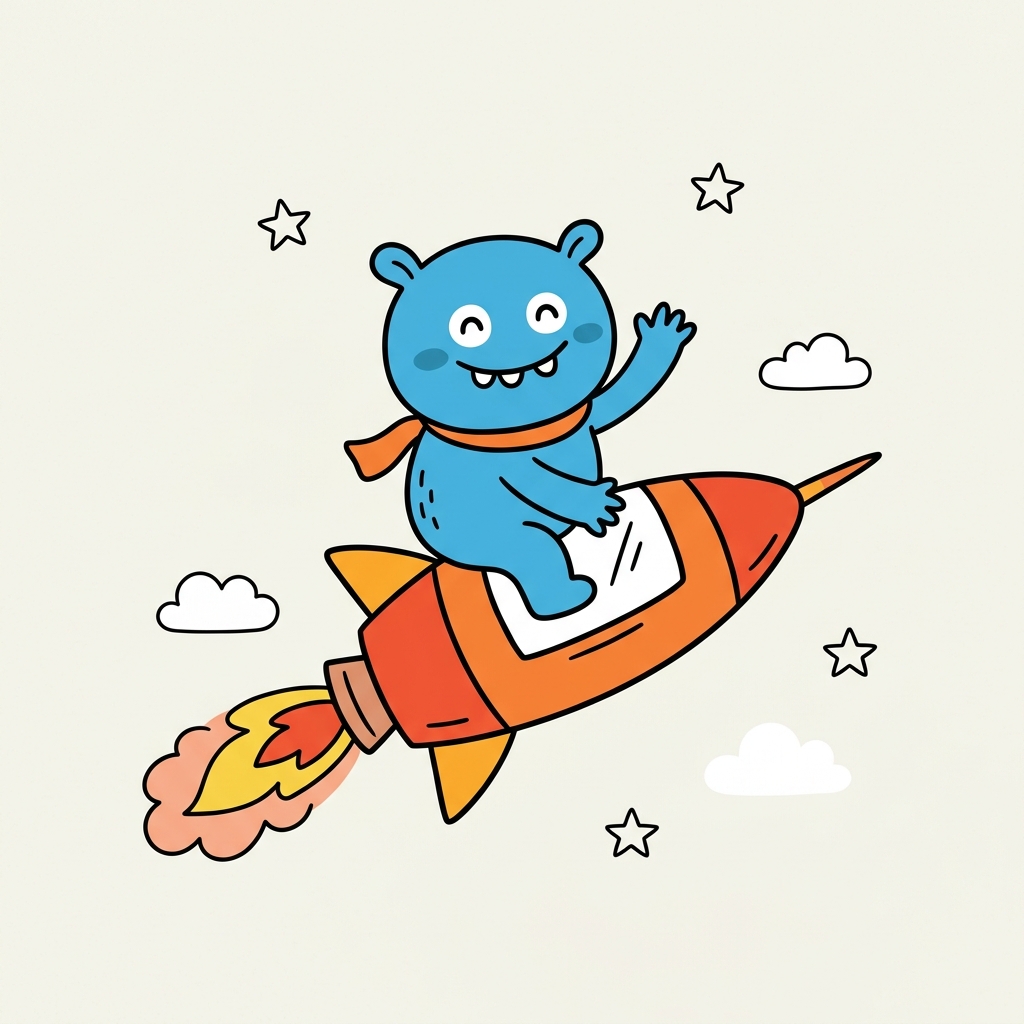 RES Mascot flying on rocket